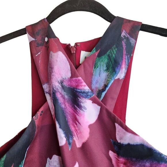 Fame and Partners Red Floral Criss Cross Formal Mini Dress Size 2 EUC - Picture 4 of 14